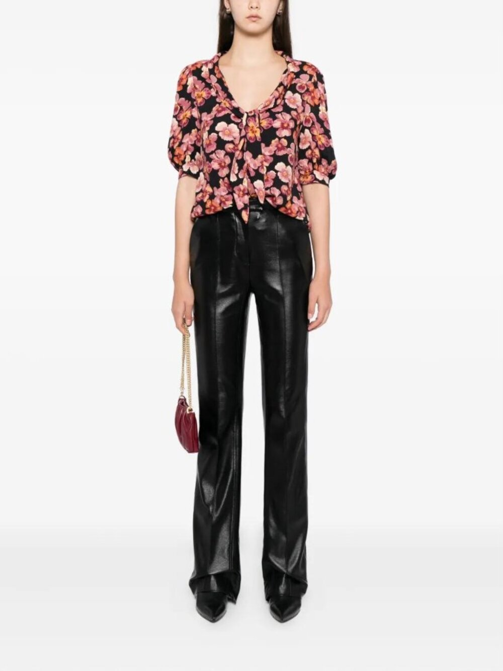 Reformation Joelle Blouse in Pink and Purple Pansy Print, NWT
